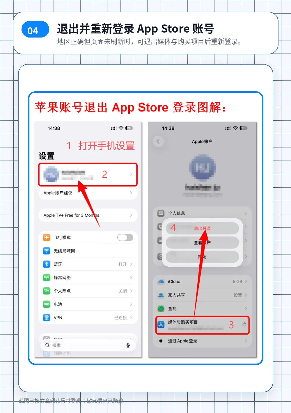 在 iPhone 设置中退出 Apple ID 媒体与购买项目账号